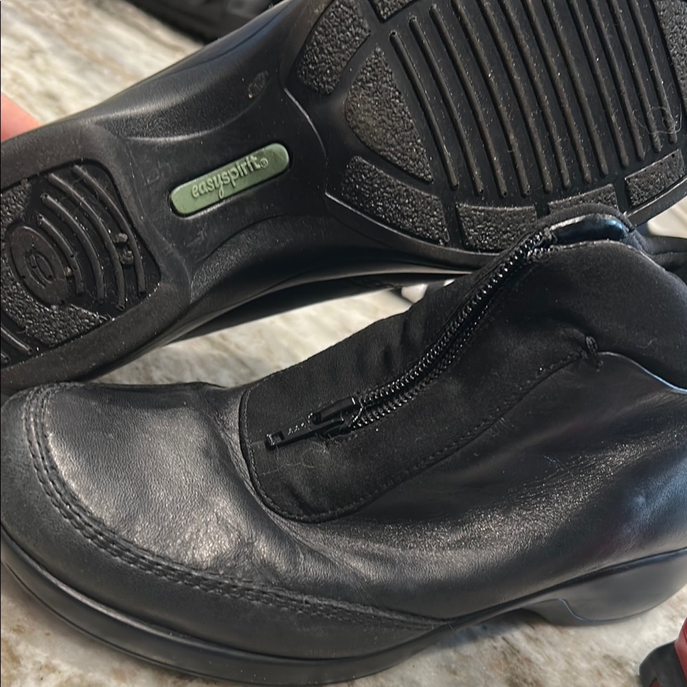 Easy Spirit Black Zip-Front Leather Comfort Shoes